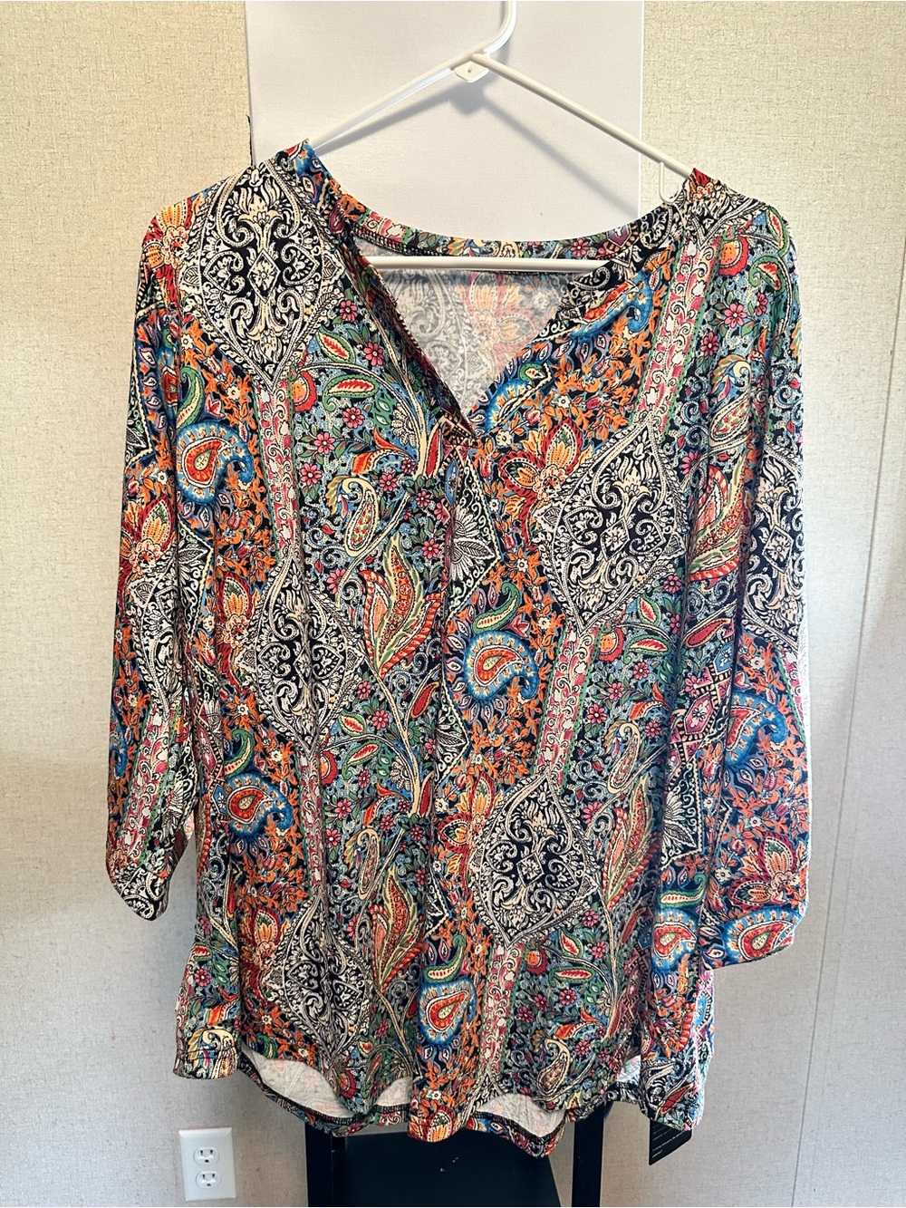 KiStore NWT Paisley Tunic XXL Button Sleeve Boho Top